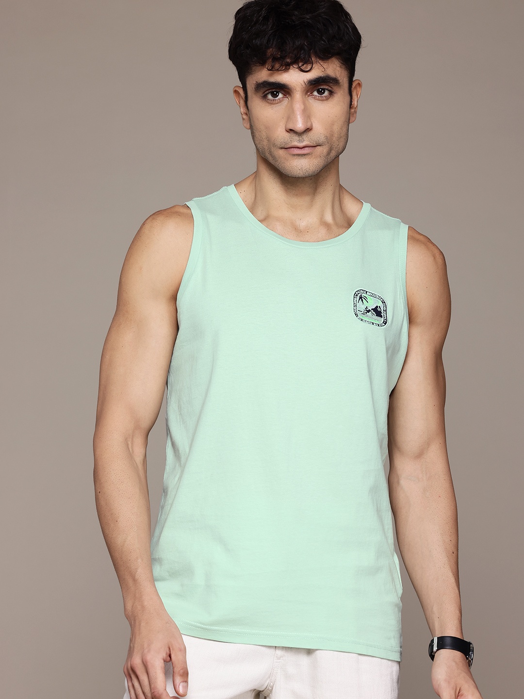 

Petrol Men Pure Cotton Sleeveless T-shirt, Green