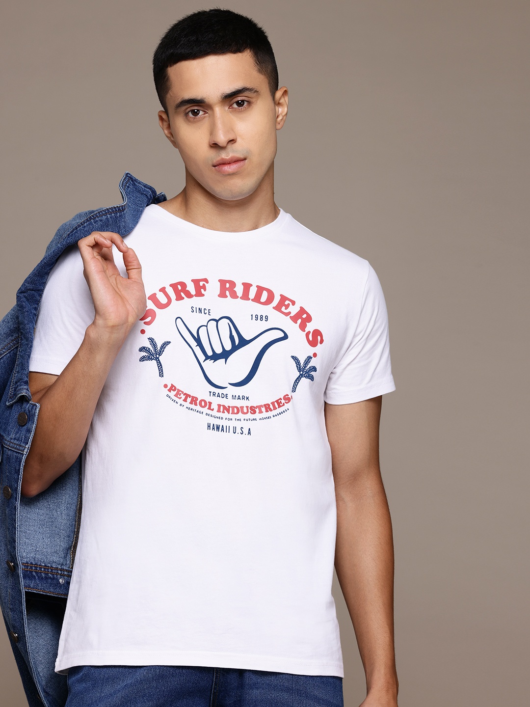 

Petrol Typography Printed Pure Cotton T-shirt, White