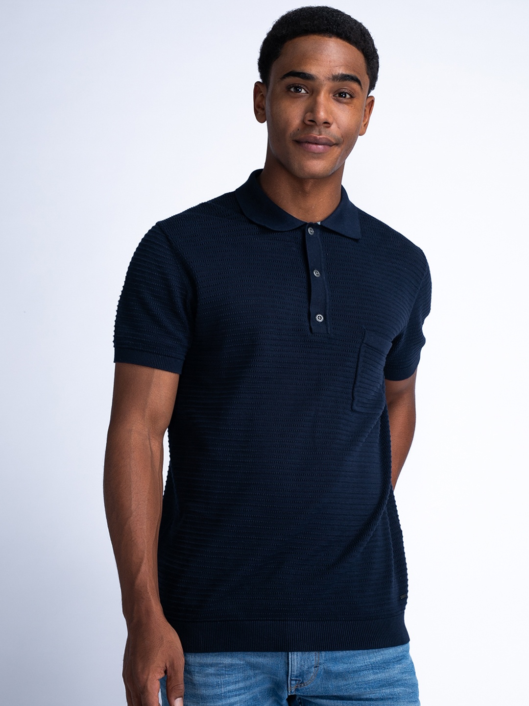 

Petrol Regular Fit Polo Collar Pure Cotton T-shirt, Navy blue