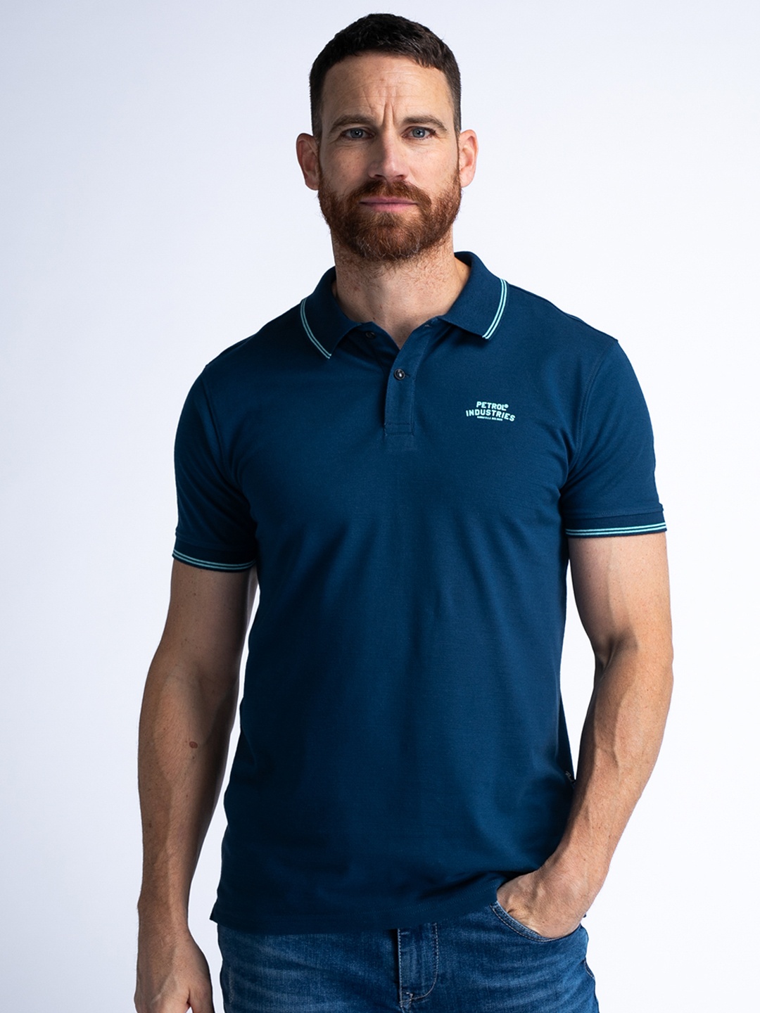 

Petrol Pure Cotton Polo Collar T-shirt, Navy blue