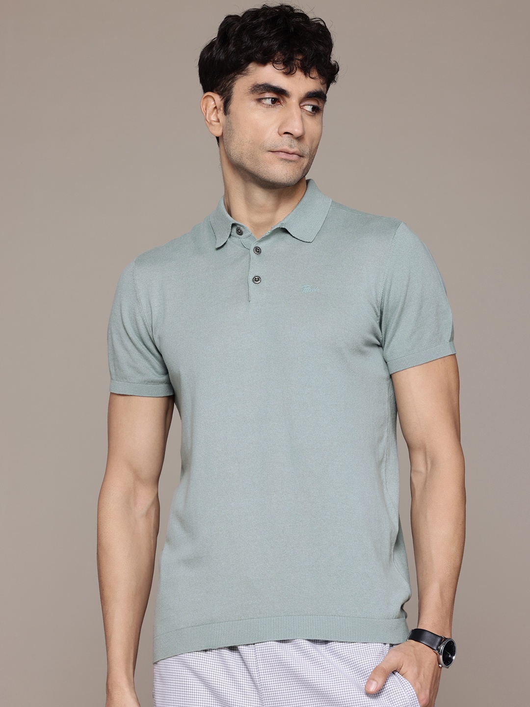

Petrol Polo Collar Pure Cotton T-shirt, Green
