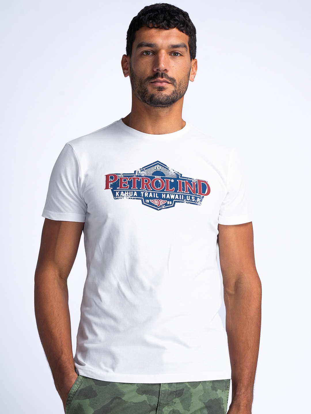 Petrol Men Typography Printed Pure Cotton T-shirt, White