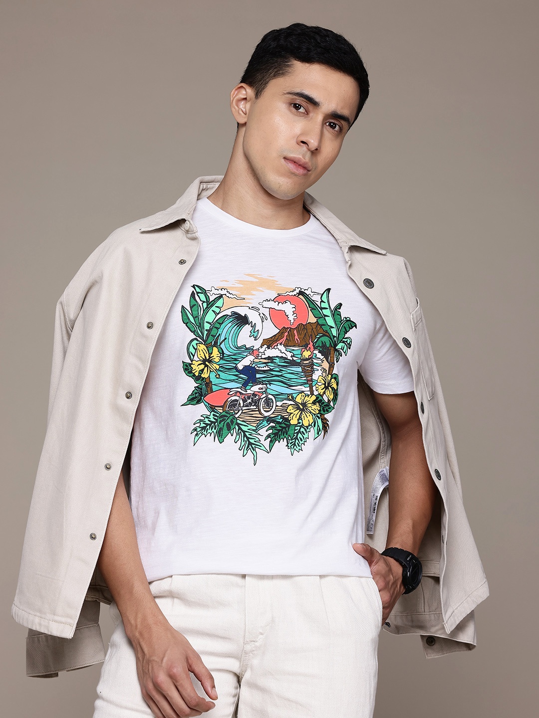 

Petrol Printed Pure Cotton T-shirt, White