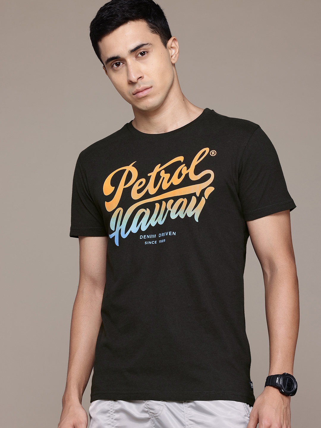 

Petrol Typography Printed Pure Cotton T-shirt, Black