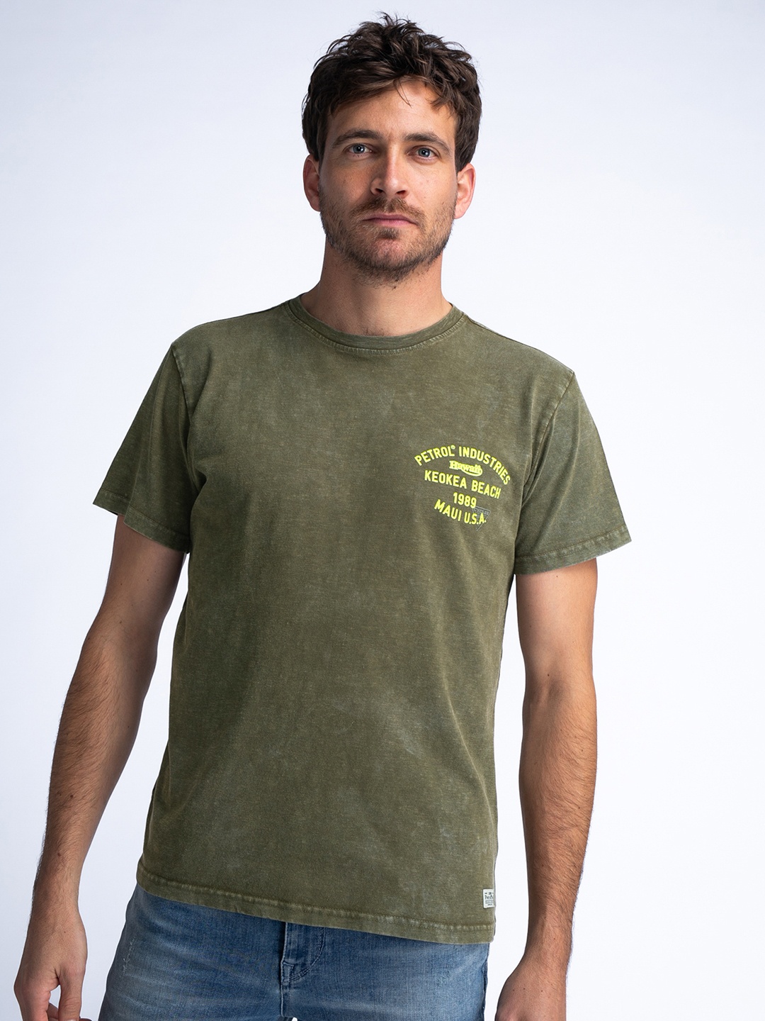 

Petrol Regular Fit Pure Cotton T-shirt, Olive