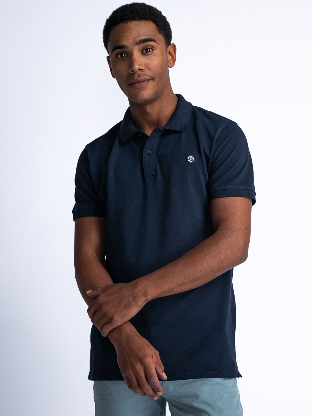 

Petrol Pure Cotton Polo Collar T-shirt, Navy blue