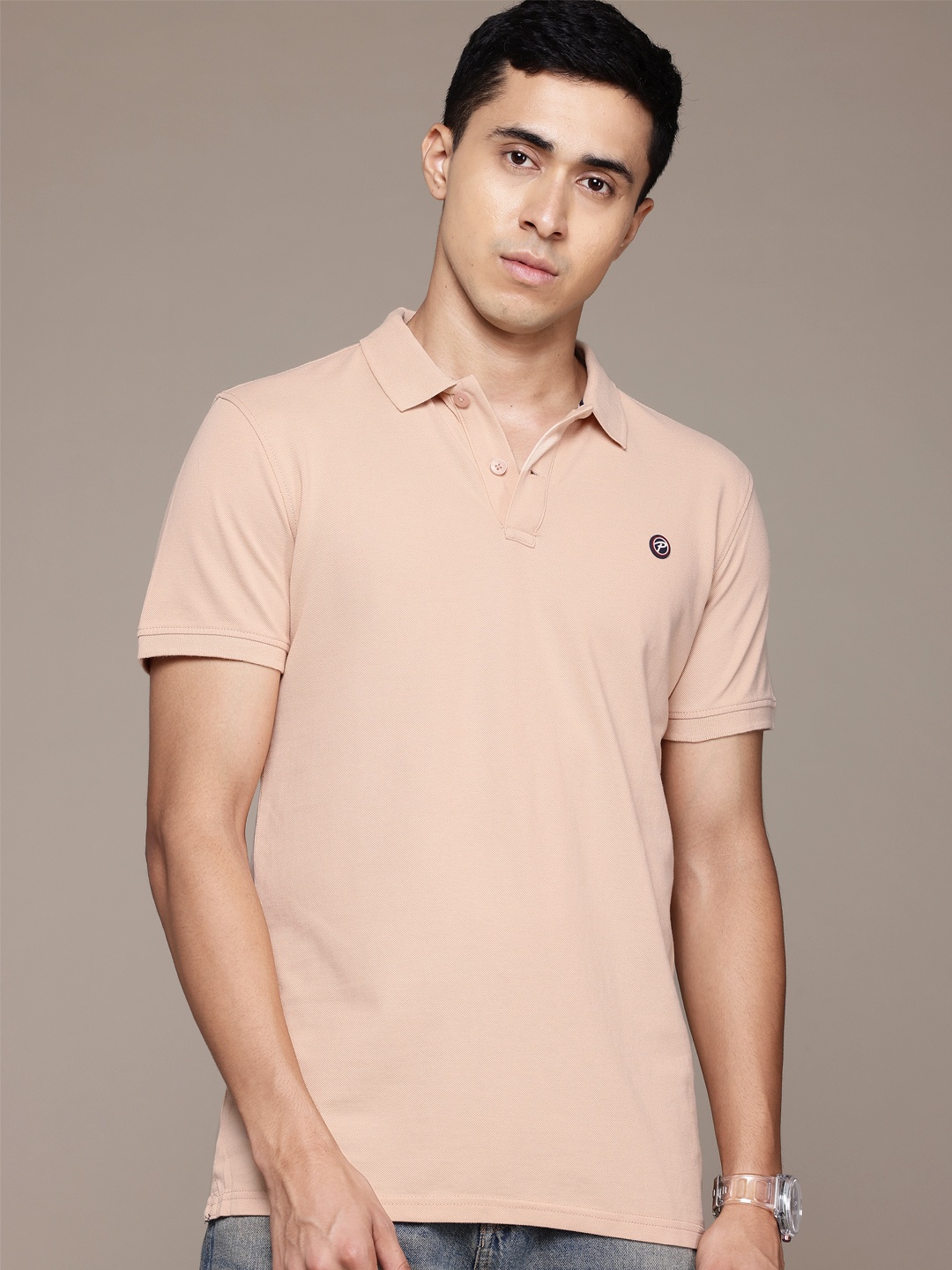 

Petrol Polo Collar Pure Cotton T-shirt, Peach