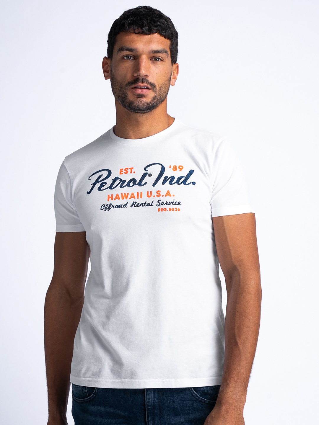Petrol Typography Printed Pure Cotton T-shirt, White
