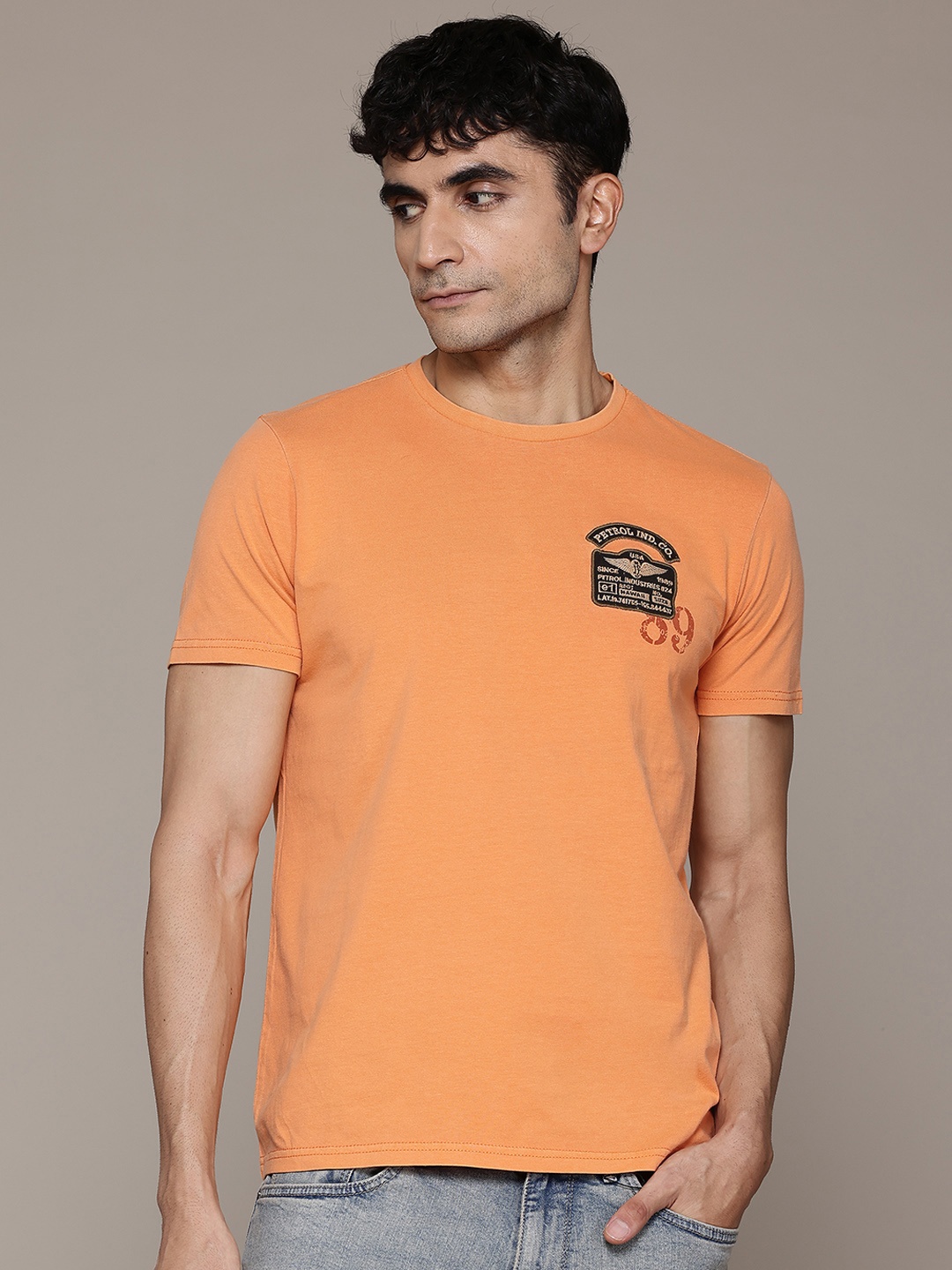 

Petrol Applique Detail Pure Cotton T-shirt, Orange