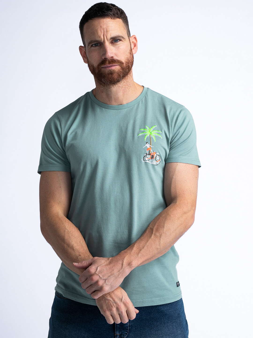 

Petrol Printed Pure Cotton T-shirt, Blue