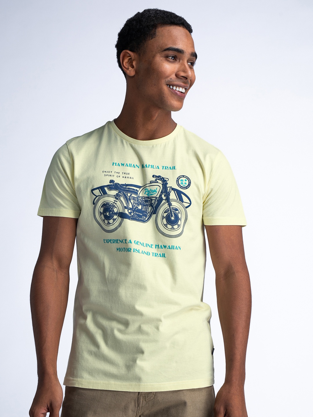 

Petrol Printed Pure Cotton T-shirt, Yellow