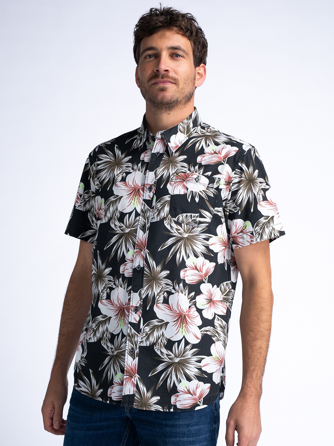 

Petrol Floral Print Casual Shirt, Black