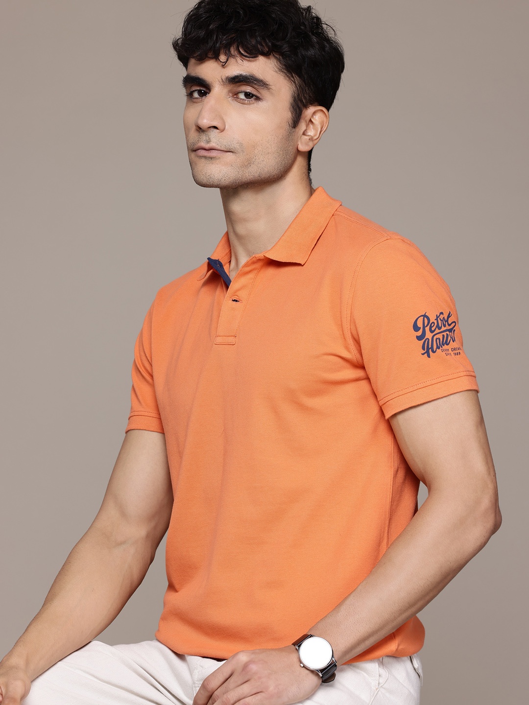 

Petrol Men Polo Collar Pure Cotton T-shirt, Orange