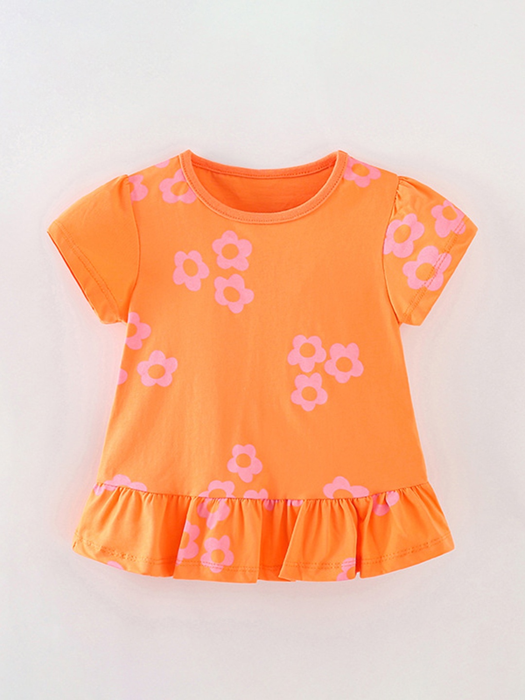 

StyleCast Girls Floral Printed Round Neck T-shirt, Orange