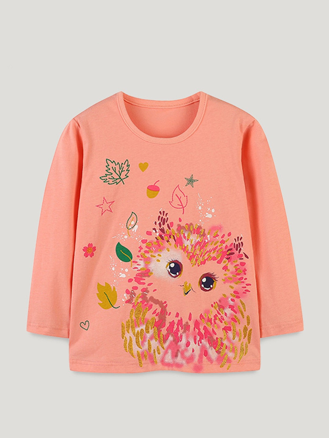 

StyleCast Girls Printed Solid Round Neck Cotton T-shirt, Peach