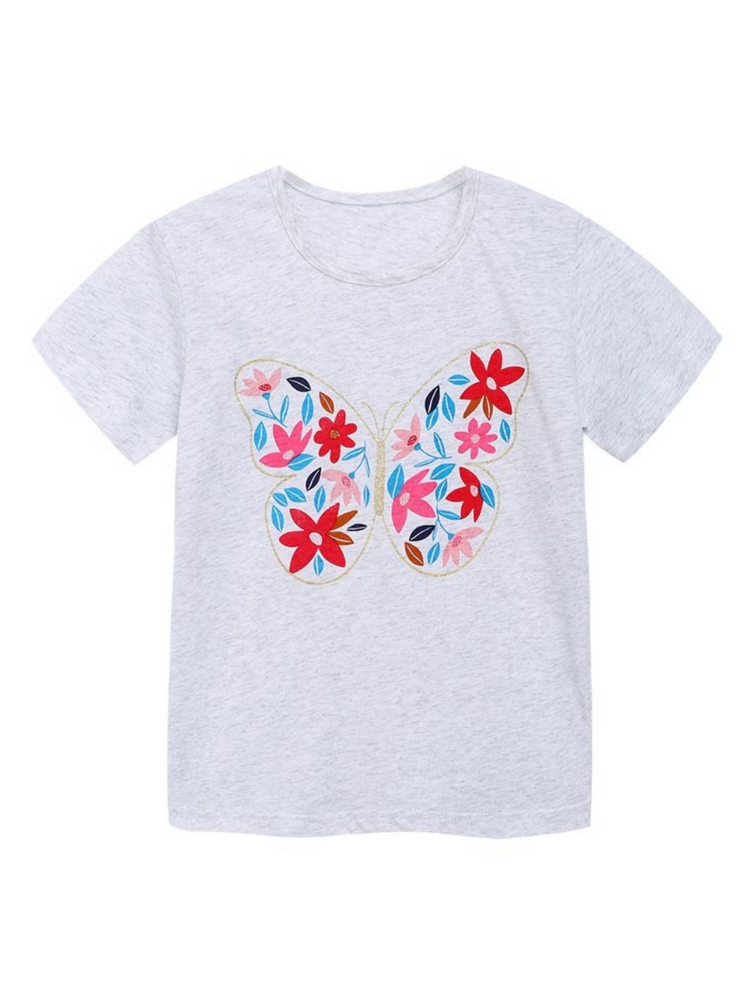 

StyleCast Girls Floral Printed Round Neck Cotton T-shirt, Grey
