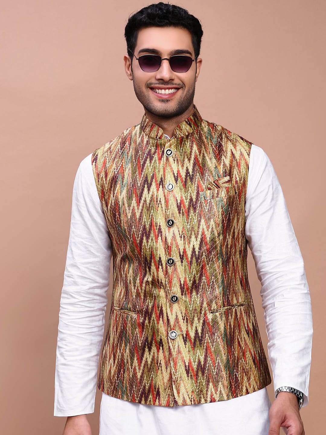 

SHOWOFF Embroidered Slim-Fit Nehru Jackets, Beige