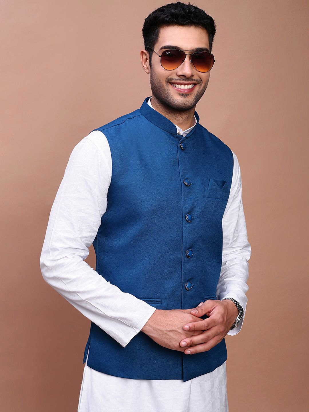 

SHOWOFF Slim-Fit Nehru Jackets, Turquoise blue
