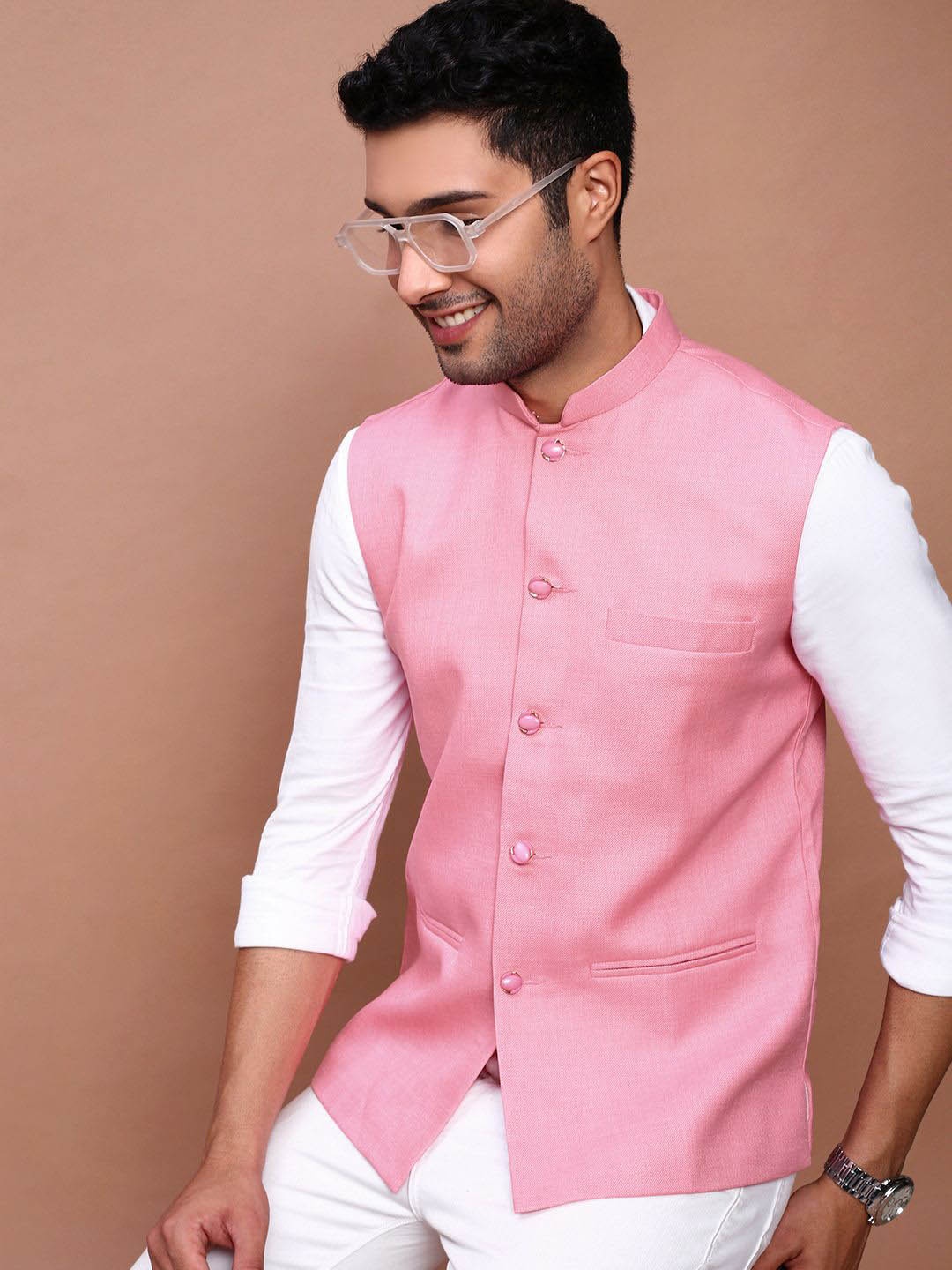 

SHOWOFF Slim Fit Nehru Jackets, Pink