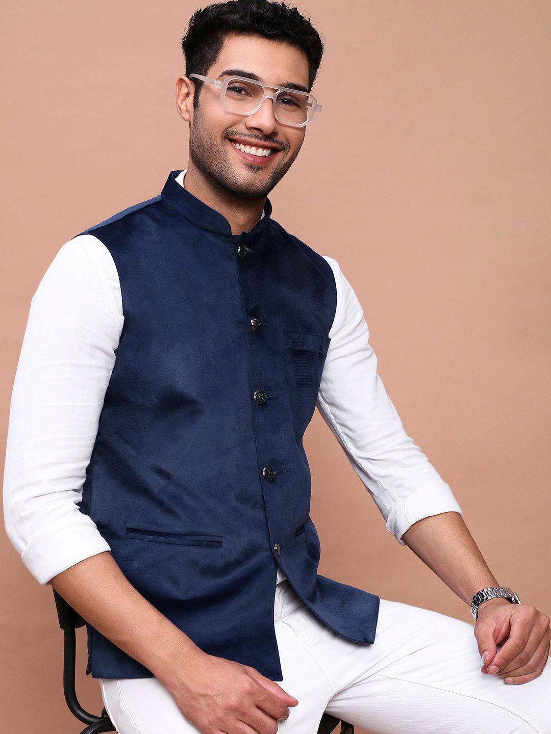 

SHOWOFF Men's Slim-Fit Nehru Jackets, Navy blue