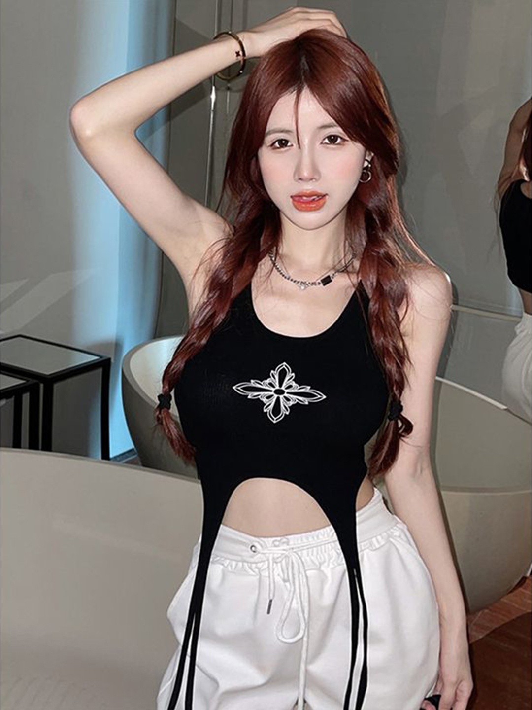 

StyleCast x Revolte scoop neck typography Tank Crop Top, Black