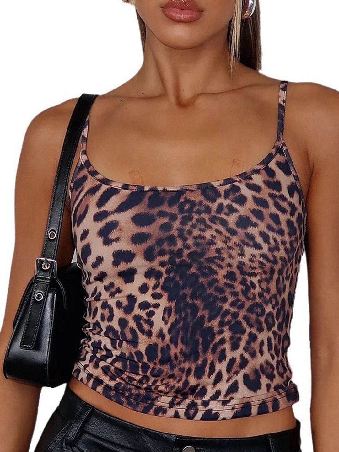 

StyleCast x Revolte Women Animal Printed Shoulder Straps Sleeveless Top, Brown