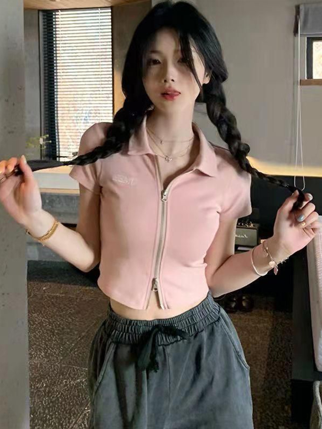 

StyleCast x Revolte Crochet Shirt Style Top, Pink