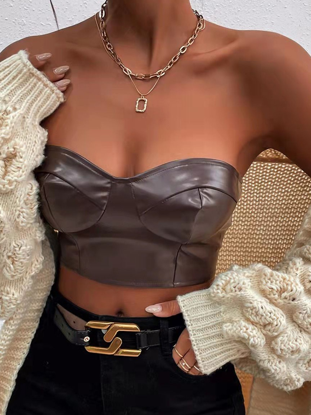 

StyleCast x Revolte Women Solid Tube Crop Top, Brown