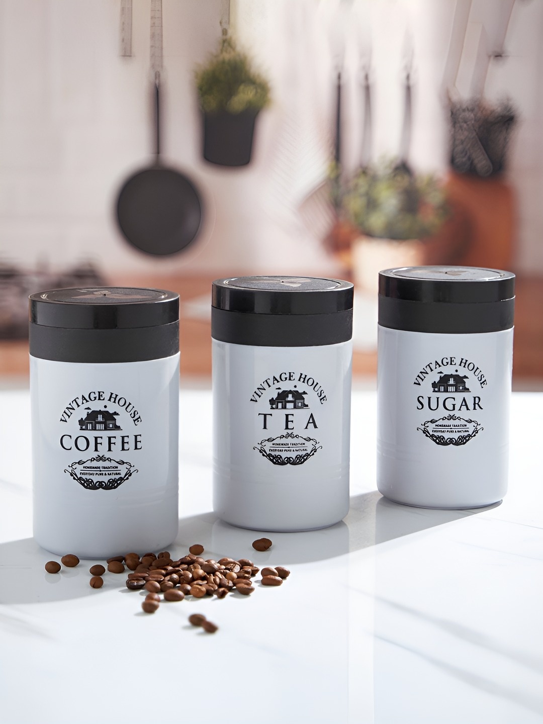 

DecorTwist Set of 3 Grey & Black Sugar & Coffee Containers