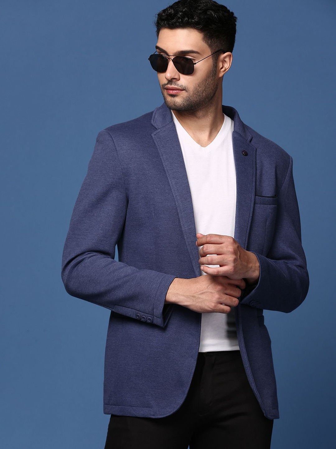 

SHOWOFF Notched Lapel Collar Slim Fit Single Breasted Blazer, Navy blue