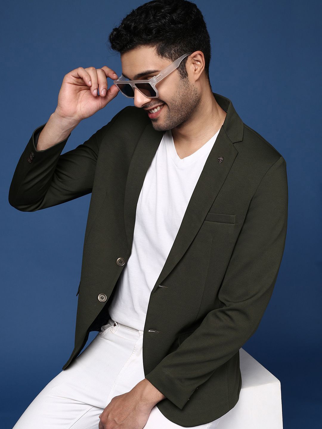 

SHOWOFF Single-Breasted Slim-Fit Cotton Formal Blazer, Green