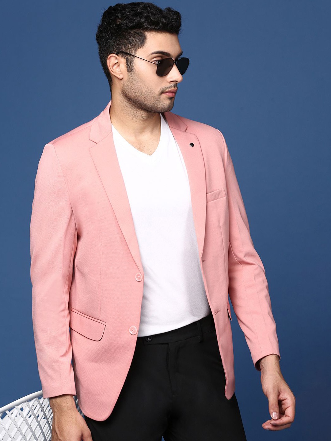 

SHOWOFF Slim Fit Notched Lapel Single Breasted Cotton Blazers, Pink