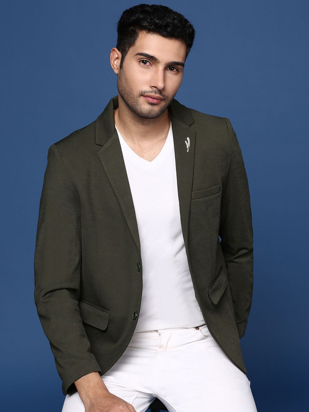 

SHOWOFF Notched Lapel Collar Slim Fit Cotton Single Breasted Blazer, Olive