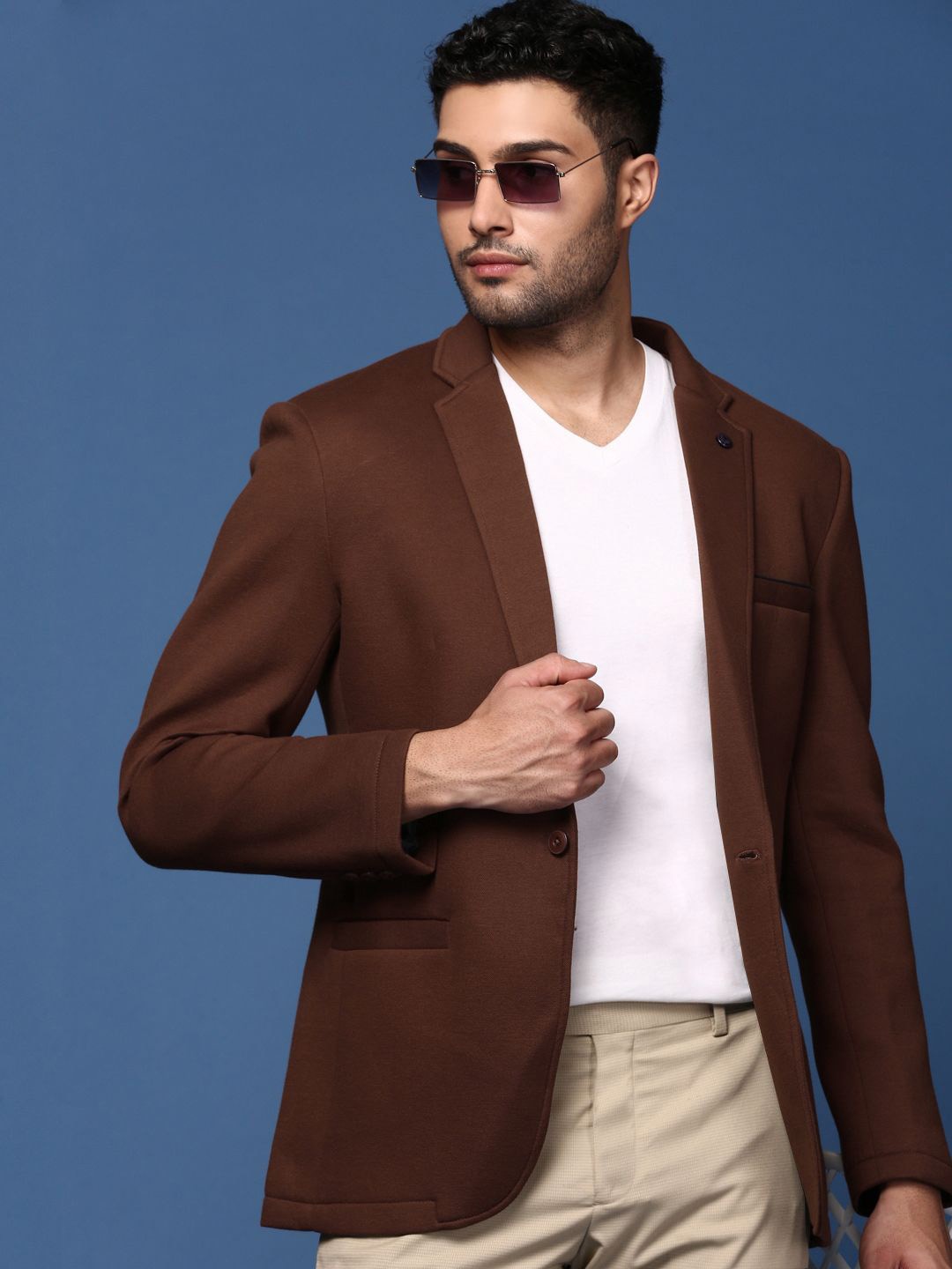 

SHOWOFF Slim Fit Formal Cotton Single Breasted Blazer, Coffee brown