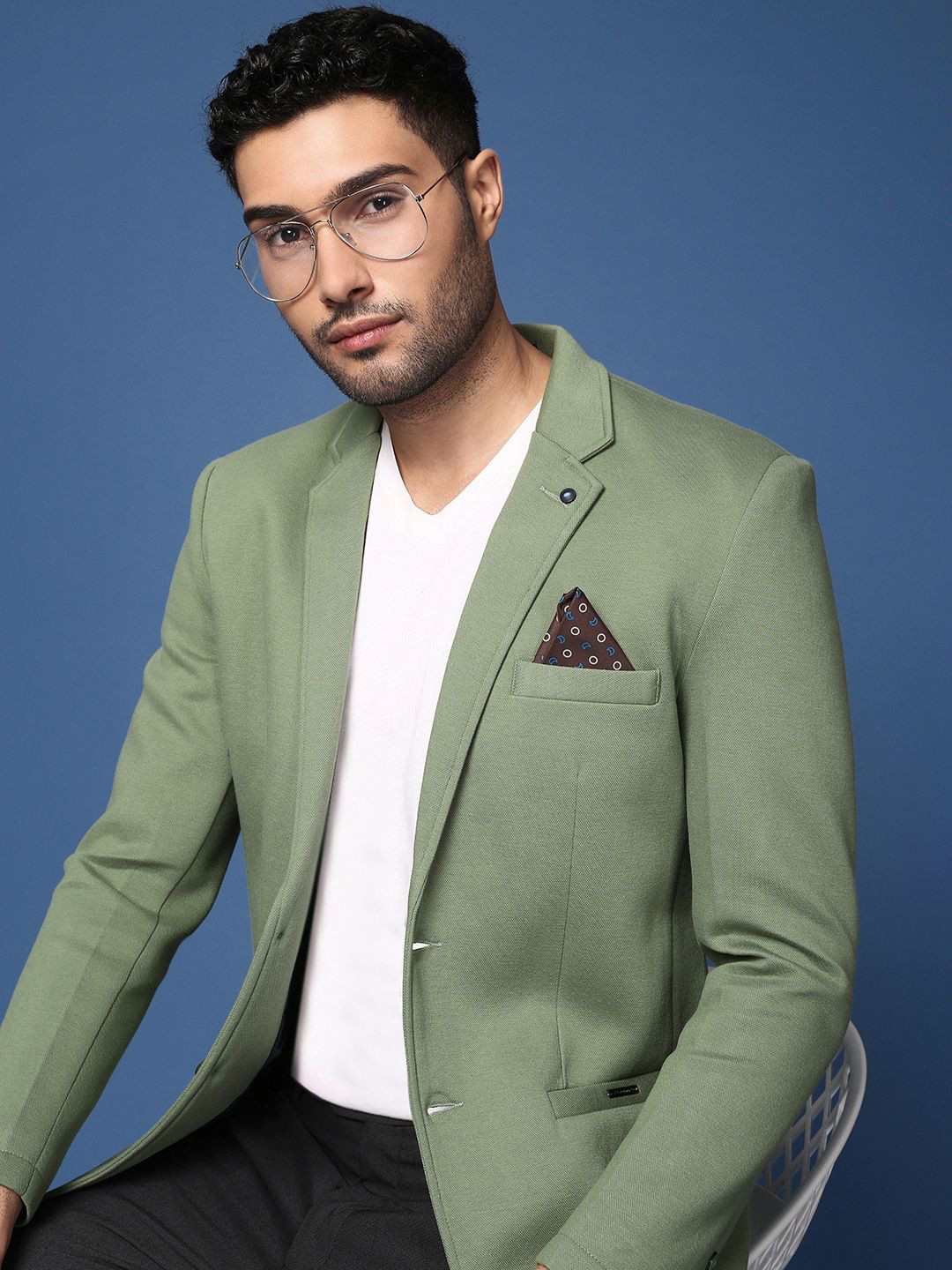 

SHOWOFF Notched Lapel Collar Slim Fit Single Breasted Blazer, Green