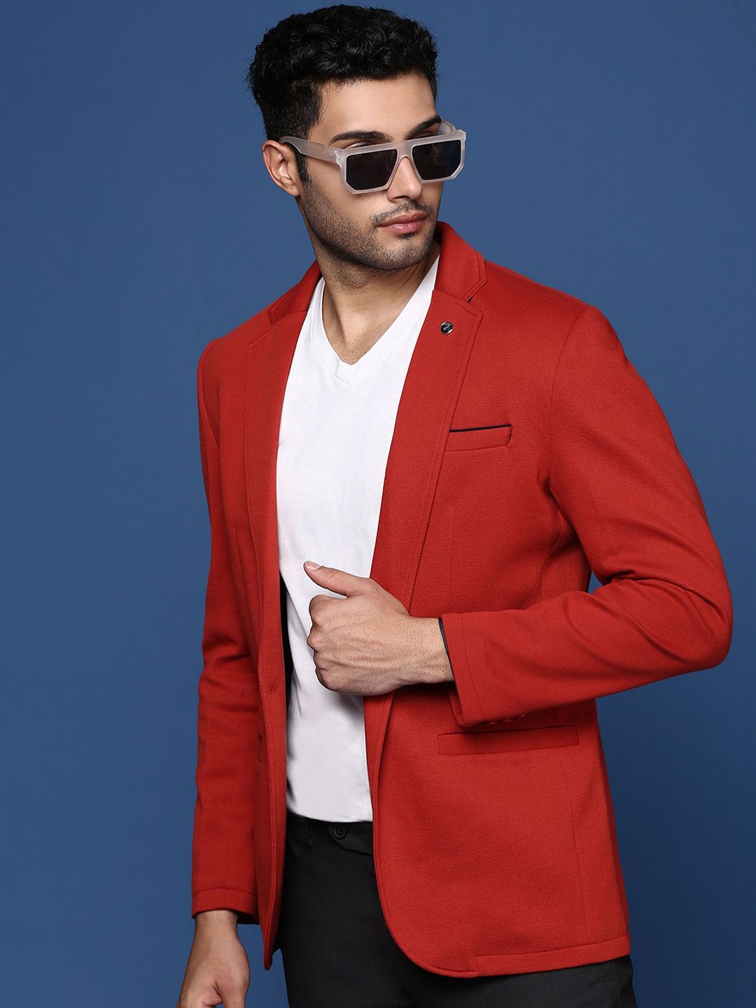 

SHOWOFF Notched Lapel Collar Single-Breasted Slim-Fit Blazer, Red