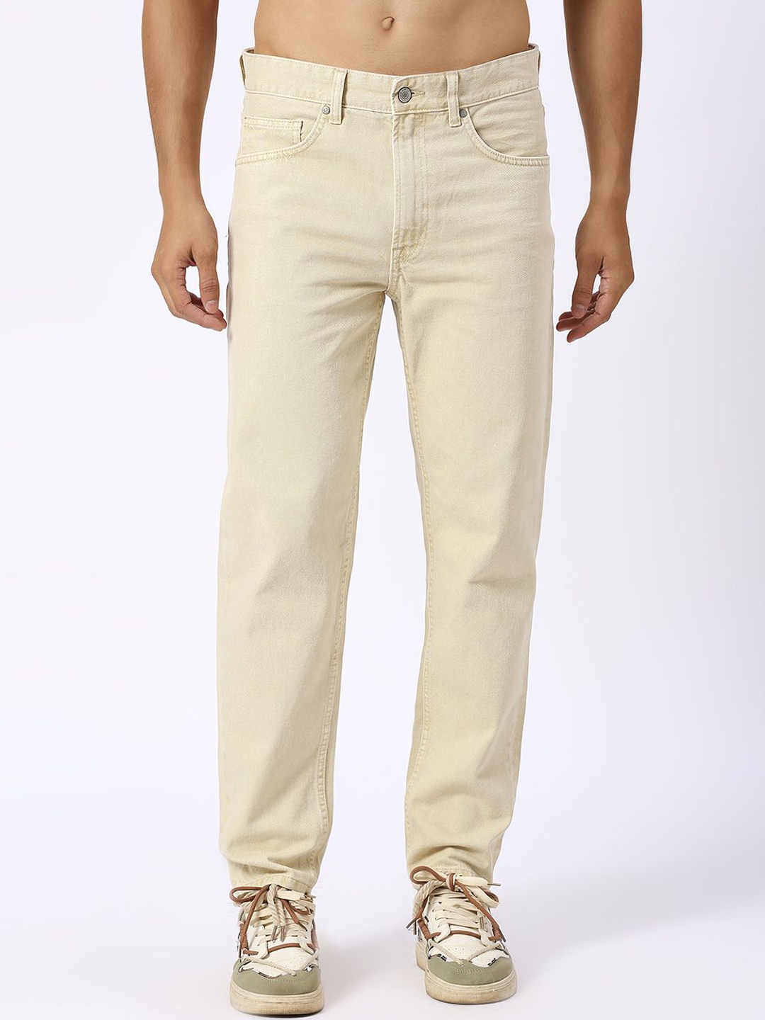 

LOVEGEN Men Straight Fit Mid-Rise Clean Look Cotton Stretchable Jeans, Beige