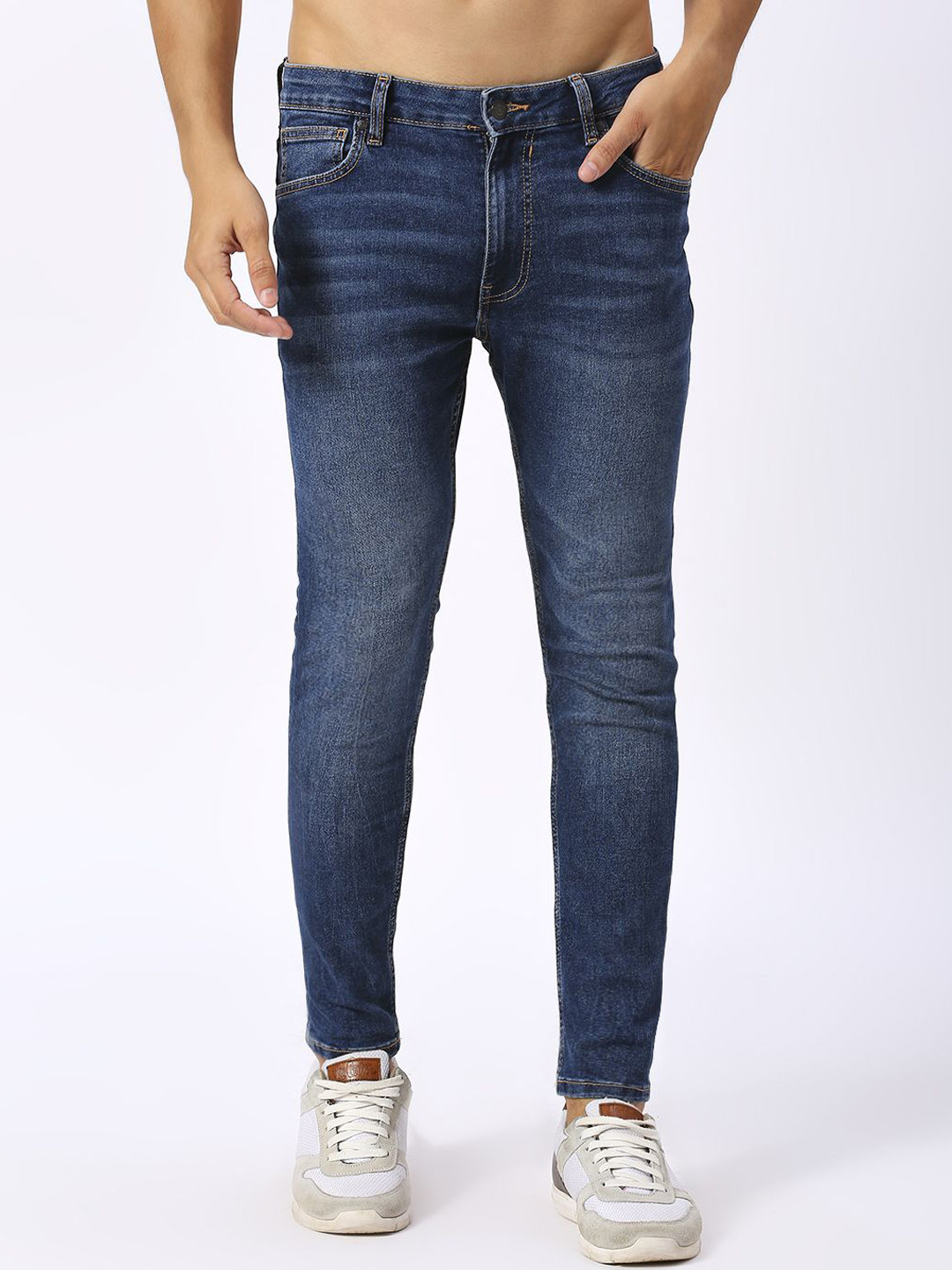 

LOVEGEN Men Skinny Fit Mid-Rise Clean Look Heavy Fade Stretchable Cotton Jeans, Blue