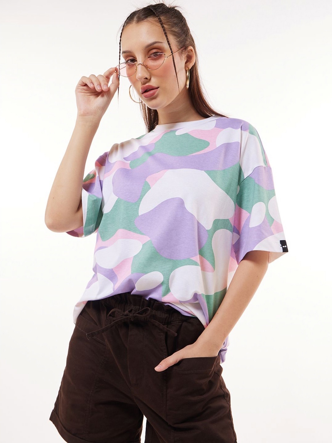 

Bewakoof Women Camouflage Printed Pure Cotton T-shirt, White