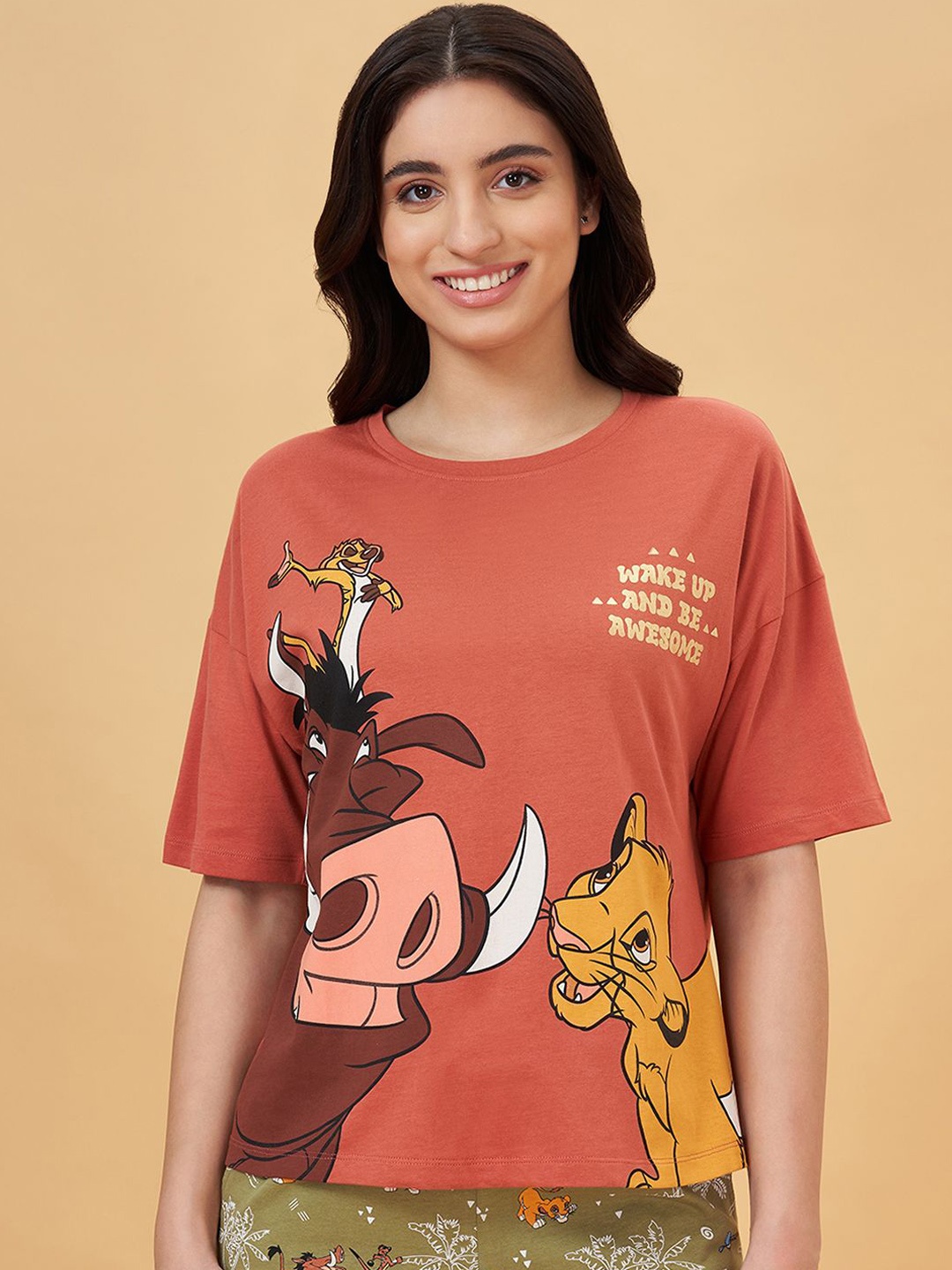 

Dreamz by Pantaloons Printed Drop-Shoulder Lounge T-shirt, Rust