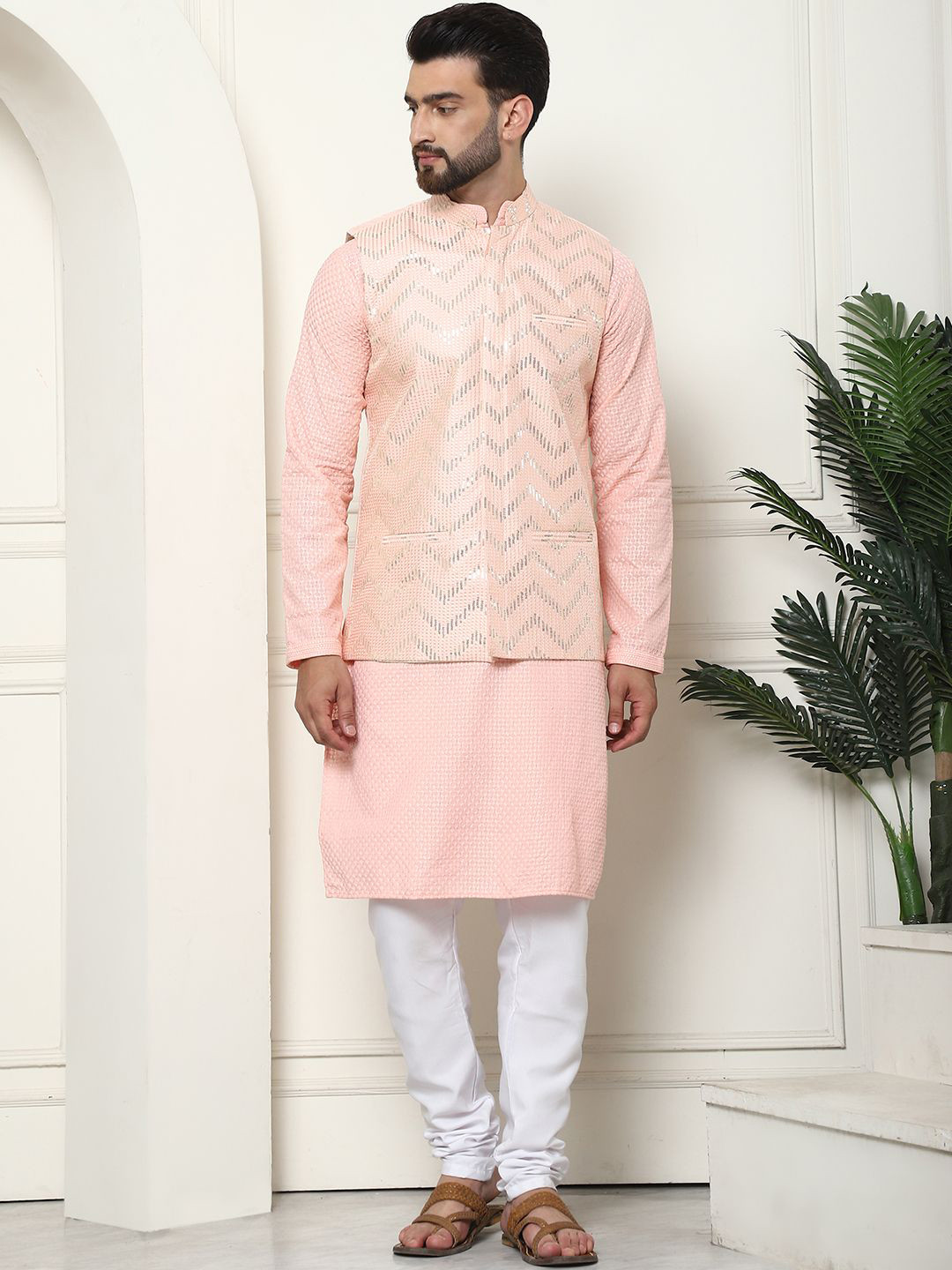 

SOJANYA Regular Pure Cotton Straight Kurta with Churidar, Peach