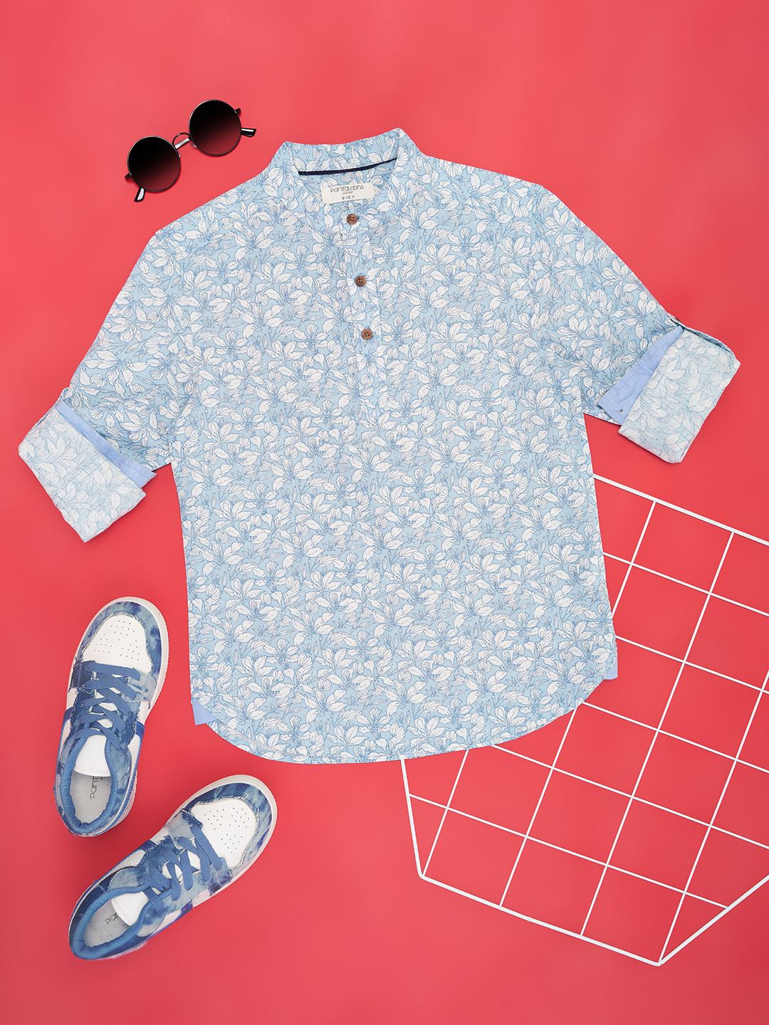 

Pantaloons Junior Boys Floral Printed Opaque Casual Shirt, Blue