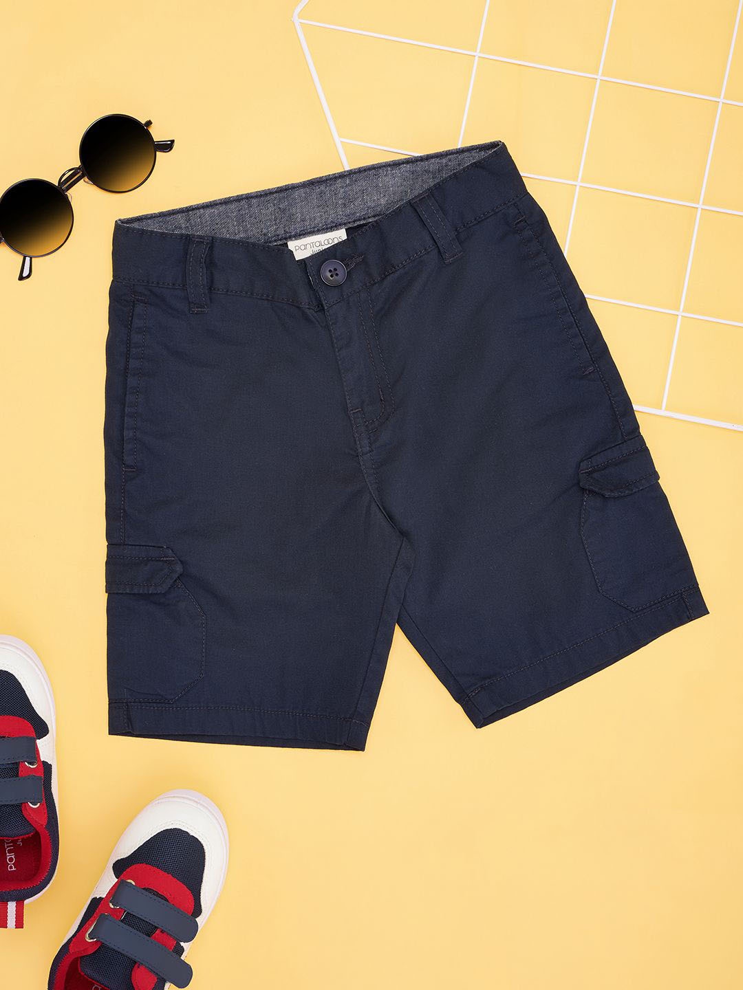 

Pantaloons Junior Boys Mid Rise Pure Cotton Cargo Shorts, Blue