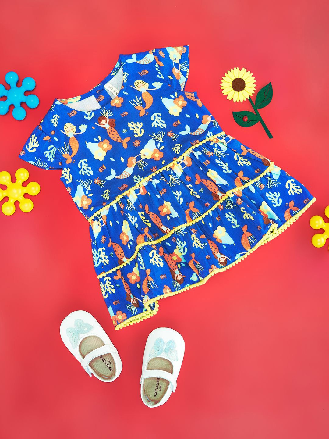 

Pantaloons Baby girls viscose rayon Cap Sleeves Lace-Up Top, Blue