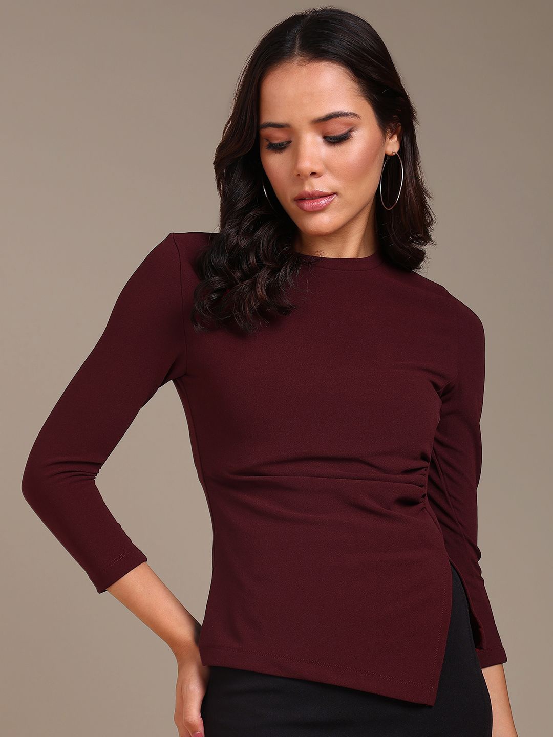 Roadster boat Neck solid Top, Maroon