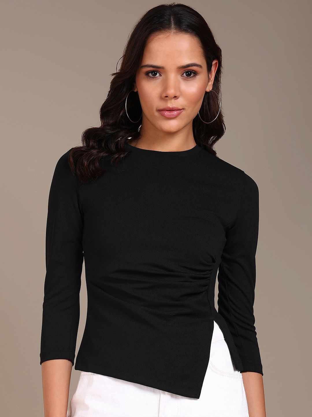 

The Roadster Lifestyle Co Women Solid Round Neck Top, Black