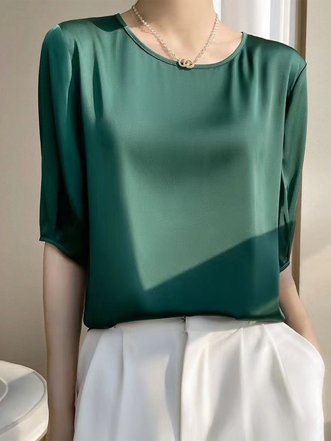

StyleCast woven puff sleeves solid Top, Green