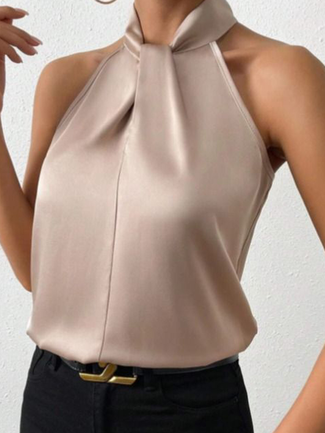 

StyleCast halter neck solid Top, Beige