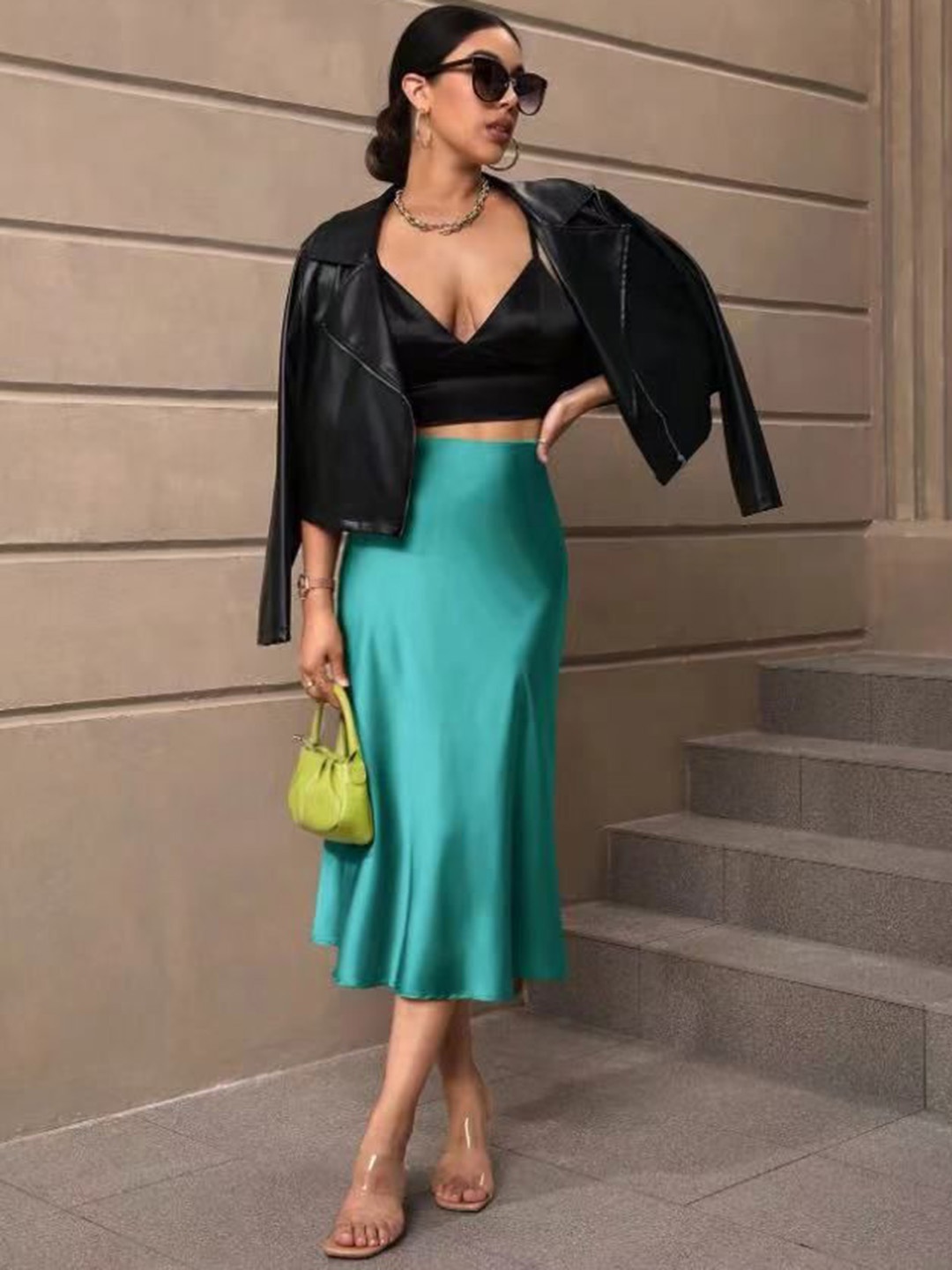 

StyleCast Satin Knee -Length Flared Skirt, Green