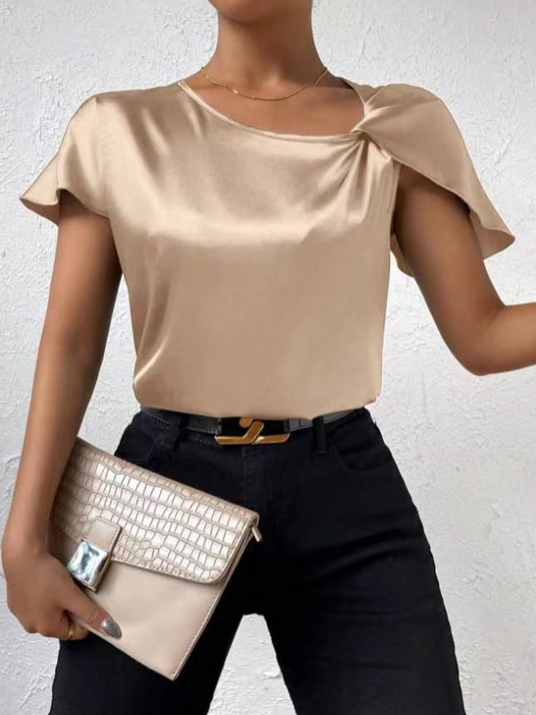 

StyleCast Cap Sleeves solid Top, Gold